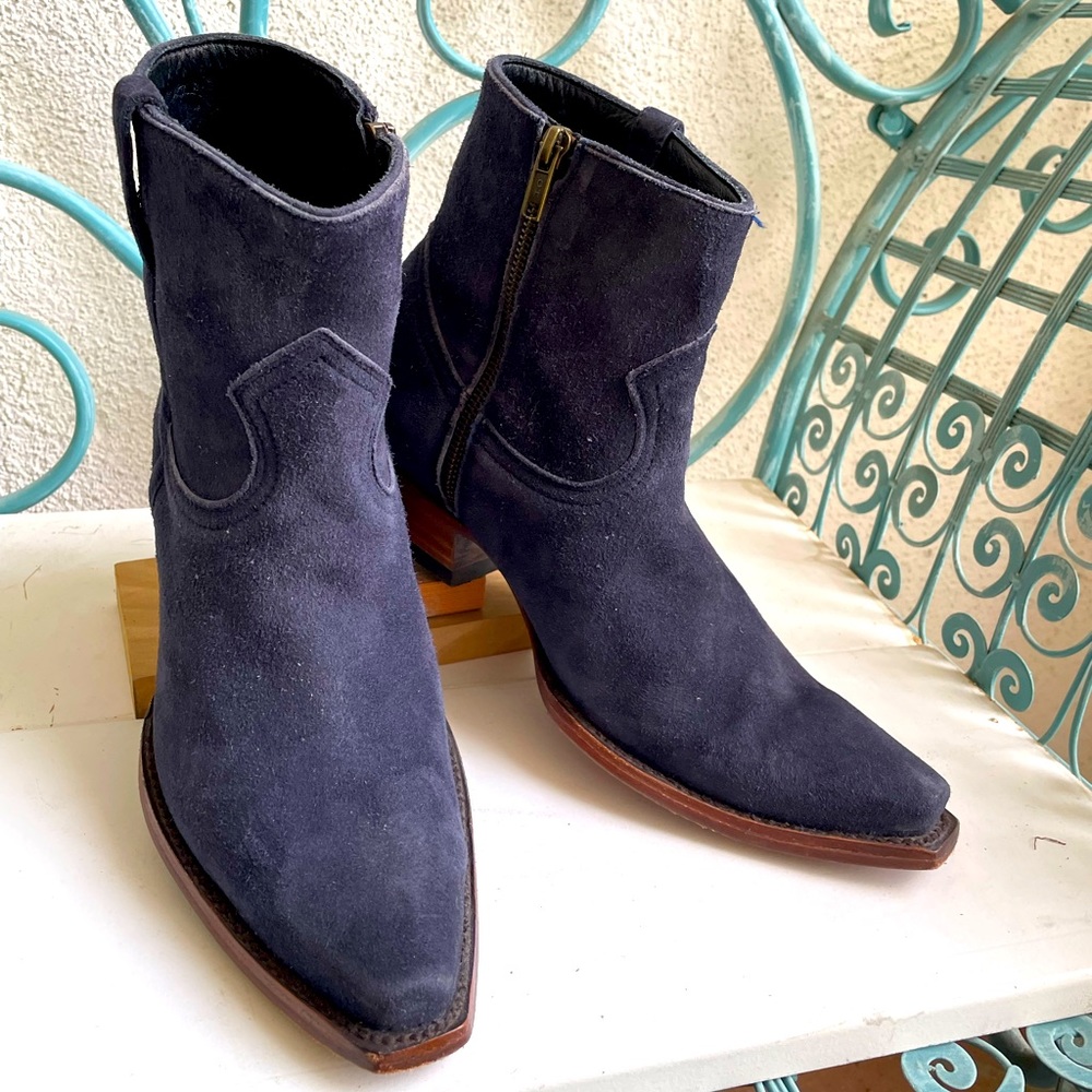 Allen’s Boots Navy Blue Suede Bootiies.